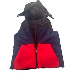 Jacadi Reversible Puffer Vest Sleeveless Unisex Blue Red Hooded Mascotte